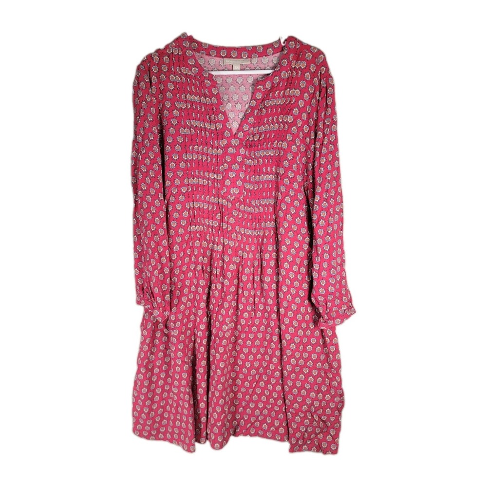 Woman Within Dress Women 22W Pink Floral Rayon Pintuck Pockets Peasant Boho Midi